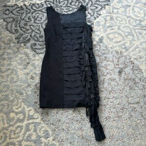 BCBGMaxAzira Tiered Tied Fringe Sheath Cocktail Dress Black 6